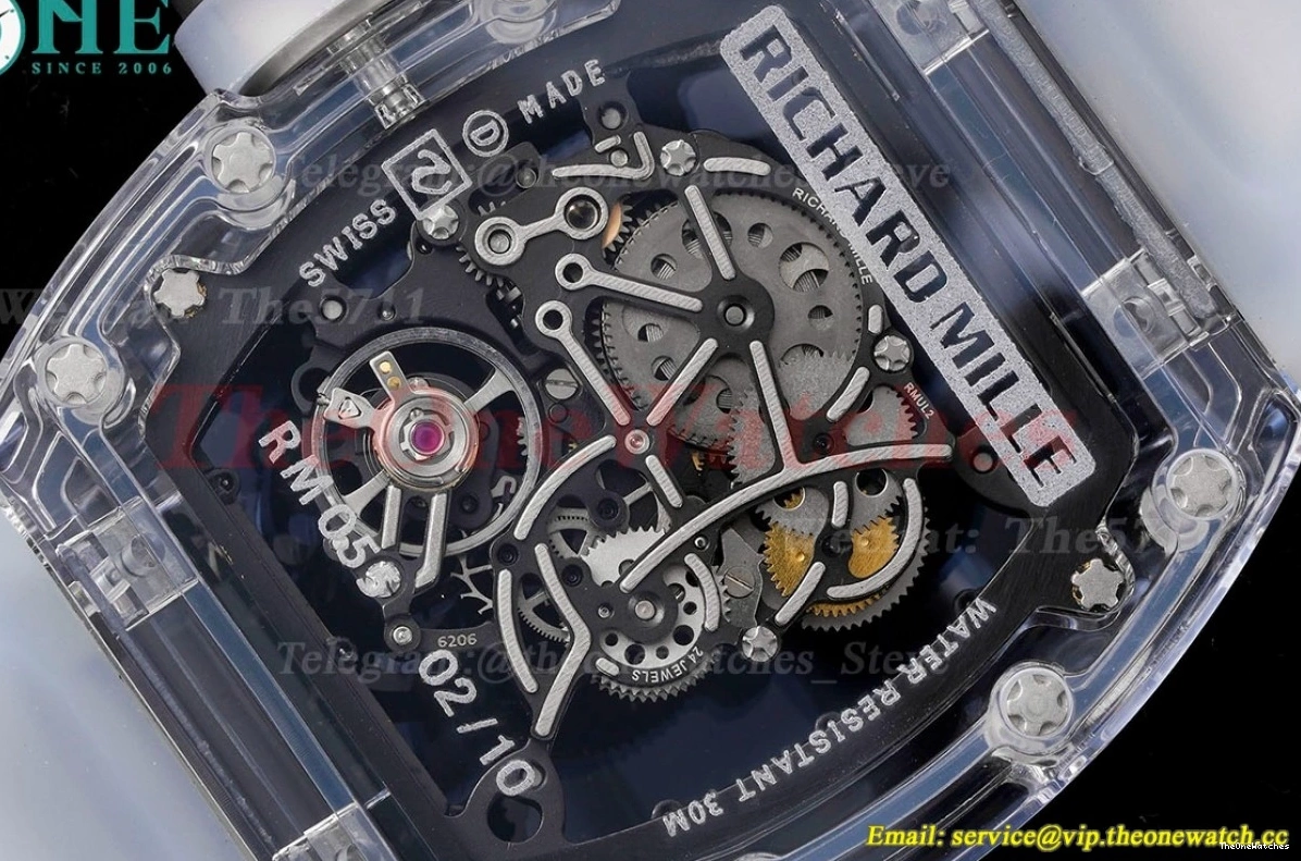 on strap  Dial RM055 Skeleton Transparent Transparent Rubber Sonic Clone  RMUL2 0208